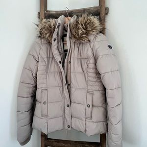 Abercrombie hooded puffer Jacket with faux fur trim